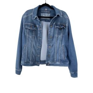 Eddie Bauer XL Denim Jacket Womens Blue Trucker Stretch Western Y2K Lightweight